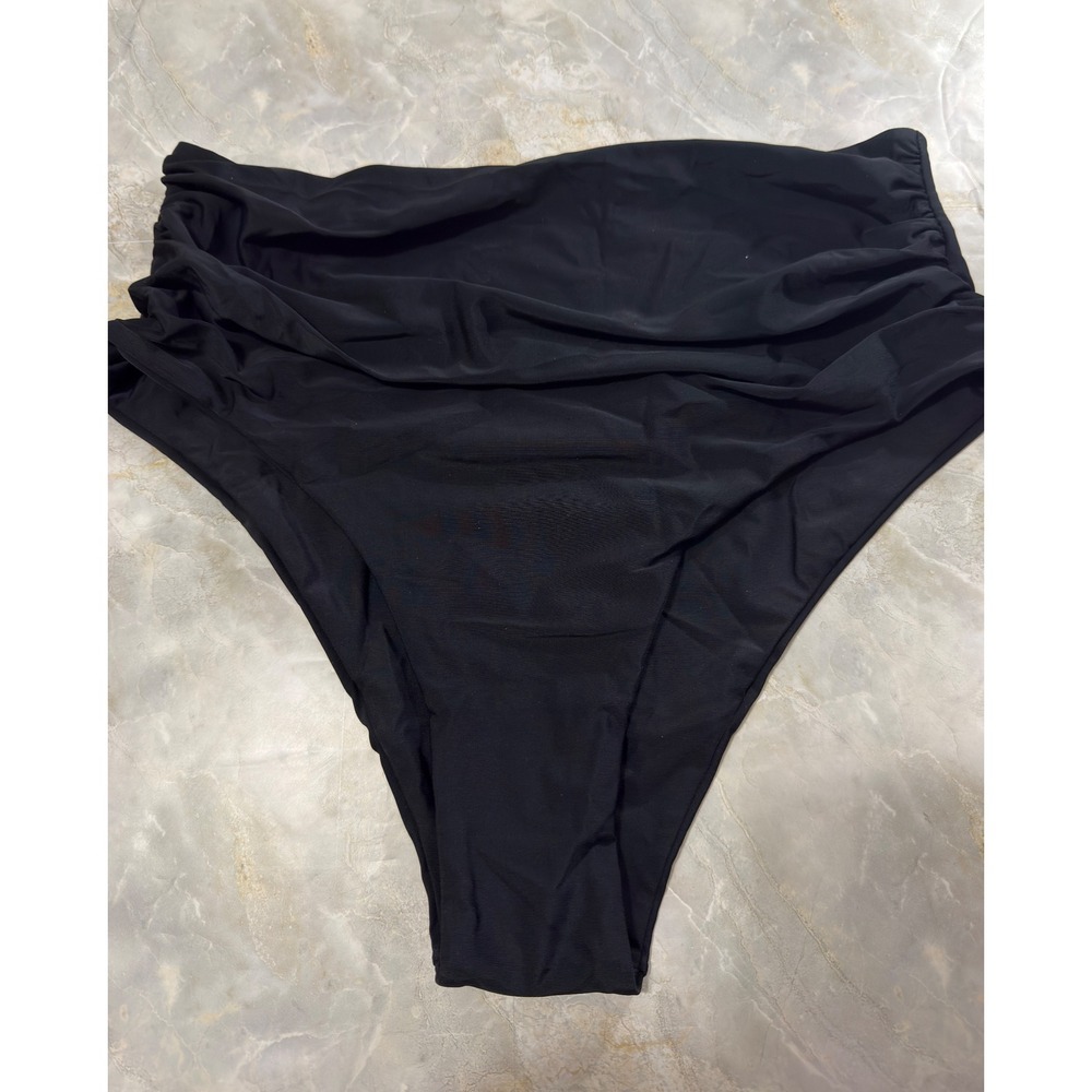 Zaful High Waist Bikini Bottom Black Ruched Swimsuit US 8-10
